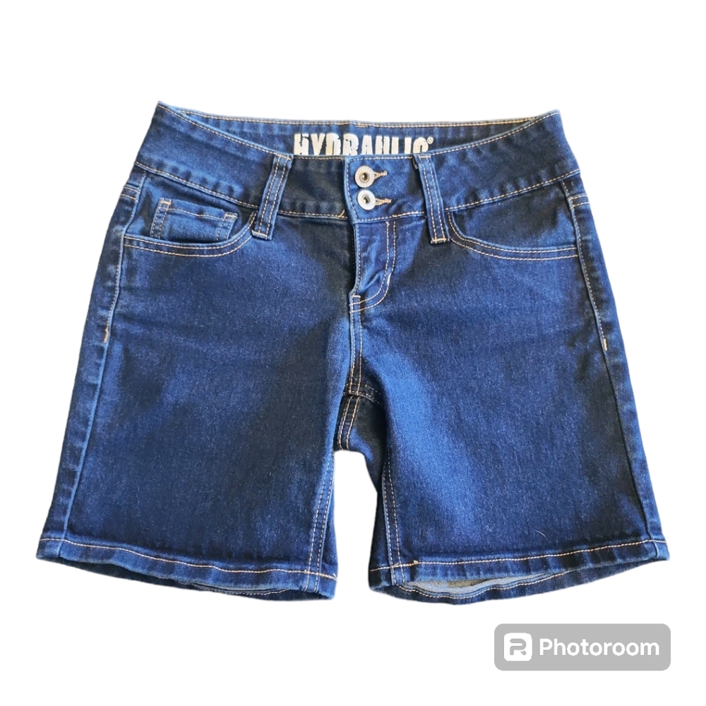 HYDRAULIC Dark Blue Denim Women's Midi Jean Shorts Size 3/4.